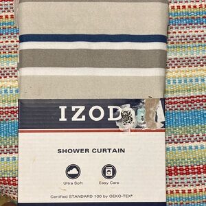 Izod Blue and Gray & tan Striped Shower Curtain.